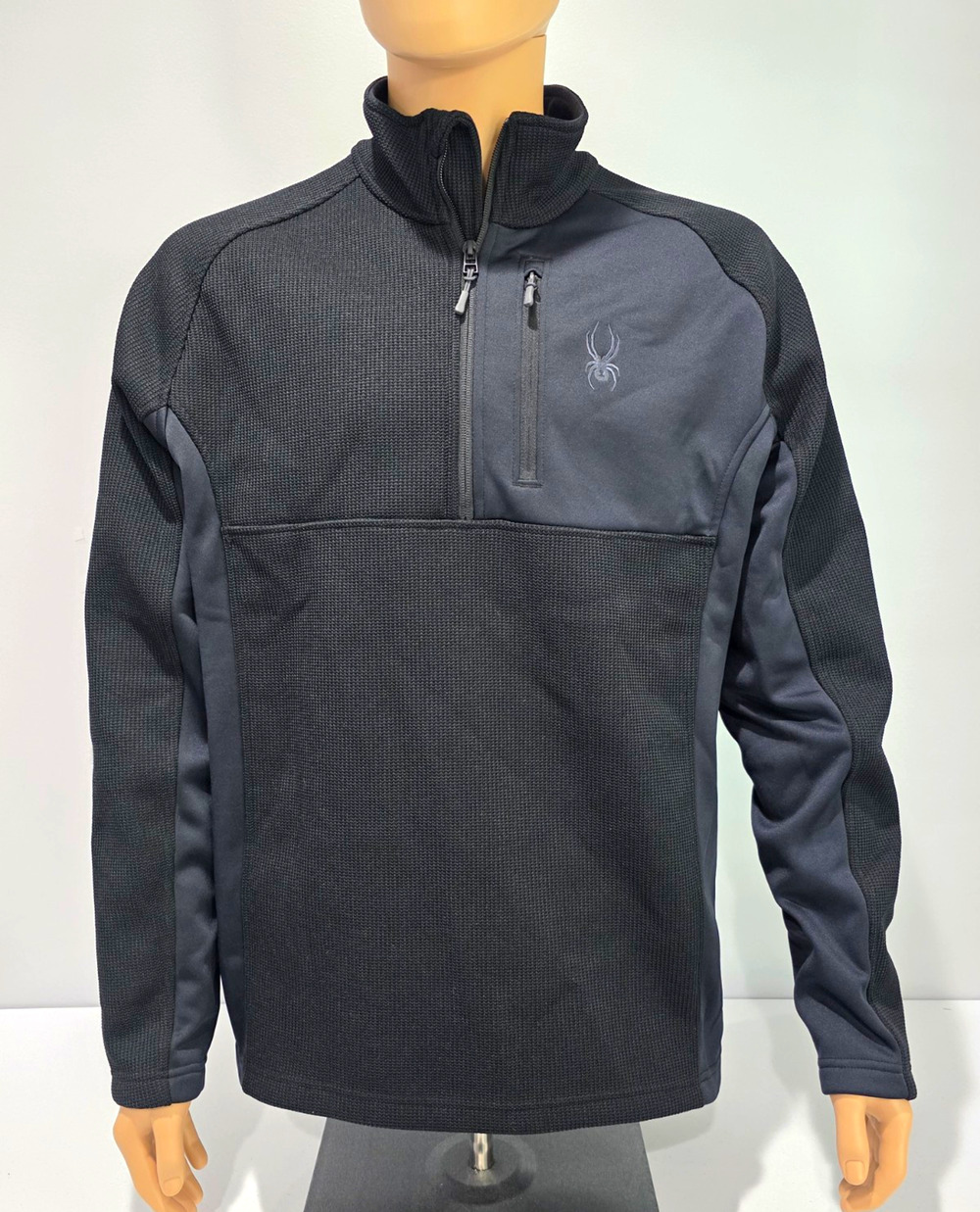 Spyder Mens XL Quarter Zip Pullover Black Gray Fleece Performance Sweater